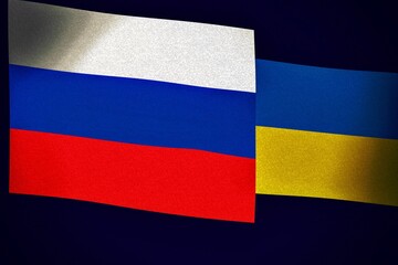 Russian and Ukraine flag , concept of war in 2022