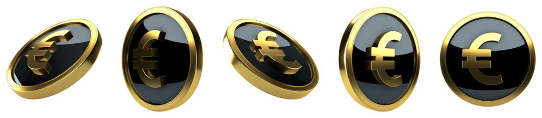 Euro € gold & black currency coinon on a transparent background white background