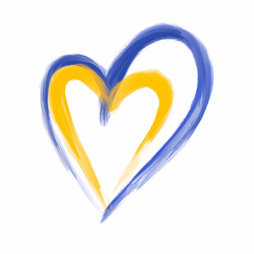 Ukraine Heart, Concept art of Ukrainian flag. Support Ukraine Illustration. Save from Russia, stickers for media. 