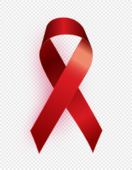 Red Ribbon Sign on Transparent Background. 1 December World Aids Day Concept.