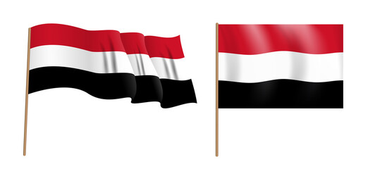 colorful naturalistic waving flag of the Republic of Yemen. Illustration