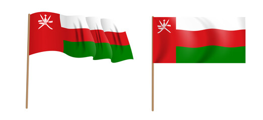 colorful naturalistic waving flag of the Sultanate of Oman. Illustration
