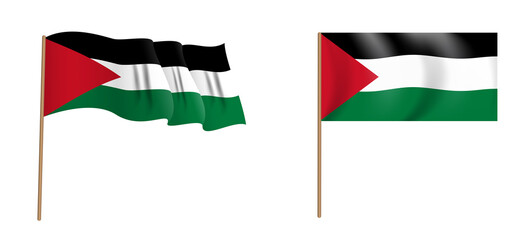 colorful naturalistic waving flag of the State of Palestine. Illustration.