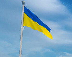 Ukraine flag isolated on the blue sky with clipping path. close up waving flag of Ukraine. flag symbols of Ukraine.3d rendering illustration
