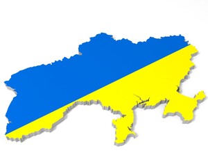 Map of Ukraine with flag colors. 3d render illustration.