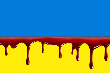 Ukrainian flag in blood. War in Ukraine. Escalation from Russia.