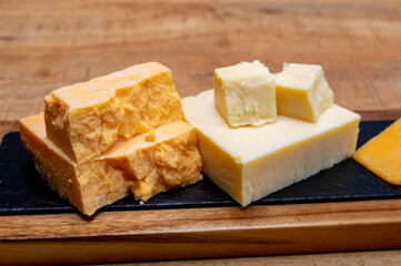 British cheeses collection, Scottish coloured and English matured cheddar cheeses