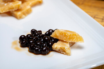 Tasting of 72 months very old Italian parmigiano-reggiano parmesan cheese from Parma  with...