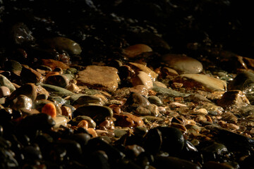 Sea pebbles. Small stones texture. Color stone in abstract background.