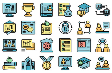 Private lesson icons set outline vector. Business boy. Child class