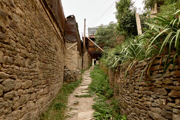 Kubachi, Republic of Dagestan, Russia - August 21, 2021: View of Kubachi, ancient mountain village, in Dagestan mountains.