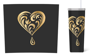 Tumbler Sublimation wrap with a Golden Heart