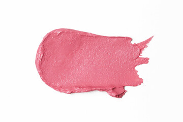 Pink ceamy makeup sample islated on white background. Decorative cosmetic smear.	