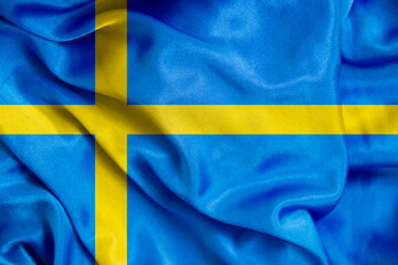 Sweden flag silk closeup background