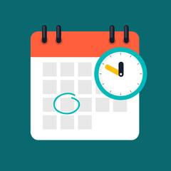 Time management concept with calendar date and clock icon. Illustration.