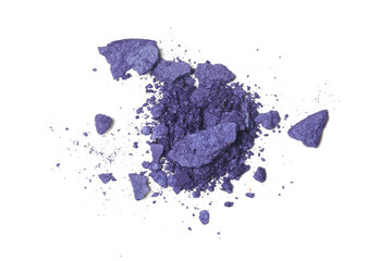 Smashed blue violet makeup sample isolated on white background 