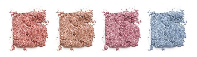 Crushed eyeshadow make up palette isolated on white background