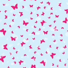 Flat cartoon style illustration nature landscape with beautiful butterflies flying in the clouds. seamless pattern. Illustration