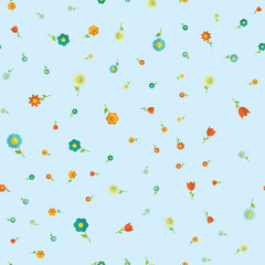 Flat cartoon style illustration nature landscape with colorful flowers. seamless pattern. Illustration