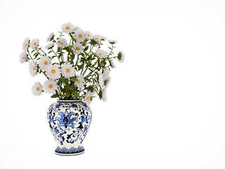 3d render of daisy flowers in ceramics vase