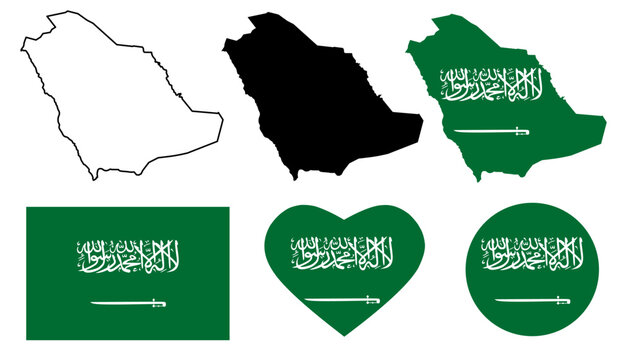 saudi arabia map flag icon set