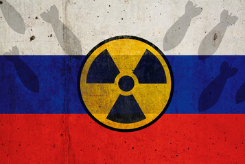 Russian flag and nuclear bombs concept