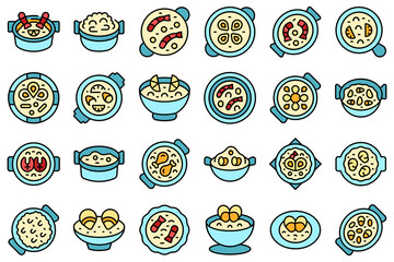 Paella icons set outline vector. Dish cook. Cuisine eat