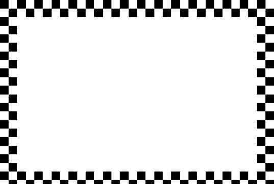 Racing flag, chessboard, checkerboard black and white alternating squares frame, boarder. Chequered background, backdrop vector