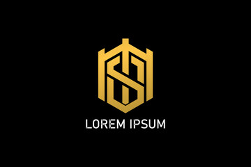 abstract letter M and S castle shape vector logo template