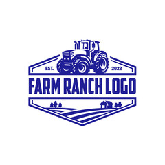 Farm tractor emblem logo. Ready made logo for farm and ranch related industry - obrazy, fototapety, plakaty
