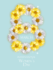 Poster International Happy Women s Day 8 March Greeting card banner. Can be used for advertising, web, social media, poster, flyer, greeting card. Illustration