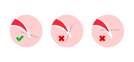 Dog nail trimming guide colorful illustrations set. Pet claws cutting instruction with cut line