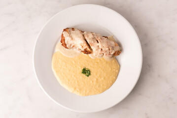 BLUE CHICKEN CORDON WITH MASHED POTATOES