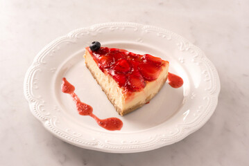 portion of strawberry cheesecake made in Peru