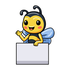 Cute little bee cartoon with blank sign