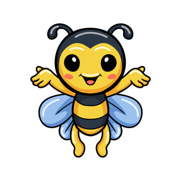 Cute little bee cartoon raising hands