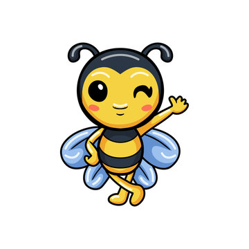 Cute little bee cartoon waving hand