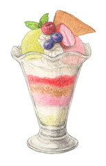 パフェ　手描き　水彩