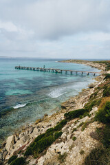 Portrait wide shot of Vivonne Bay Jetty on kangaroo Island, South Australia