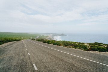 landscape wide shot of the road towards Remarkable Rocks, Kangaroo Island, South Australia