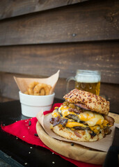 french fries on a wooden table