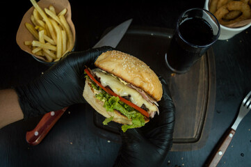 hamburger and fries