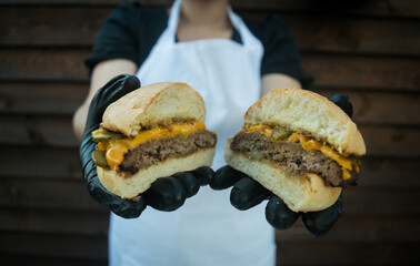 hamburger cut in half