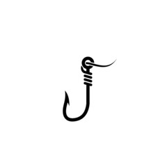 simple fishing hook icon design, fishing hook tied to string illustration vector