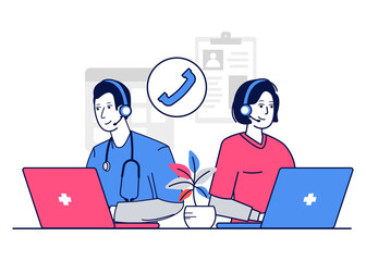 Hospital contact team illustration. Contact us for patient