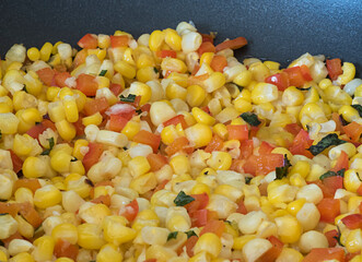Corn and Red Pepper In Skillet