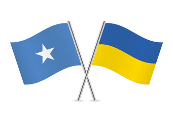 Somalia and Ukraine crossed flags. Somali and Ukrainian flags, isolated on white background. Vector icon set. Vector illustration.