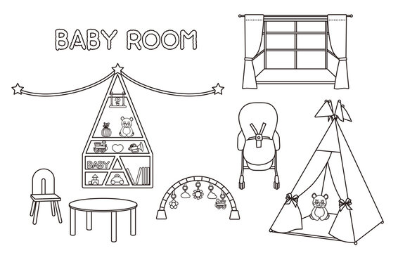 Baby ＆ Kids Room　可愛いこども部屋　線画、シンプルライン	
