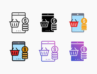 online payment icon set with different styles. Style line, outline, flat, glyph, color, gradient. Editable stroke and pixel perfect. Can use for digital product, presentation, print design and more.