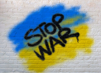 Stop war graffitti ukraine flag colors